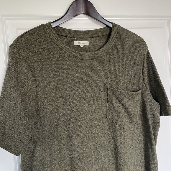 Madewell Dress Sz XL Olive Green Short Sleeved Ribbed Pocket Tee Midi Casual - Picture 2 of 9